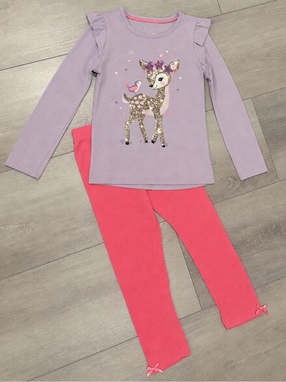 Cynthia Rowley Girls Outfit Size 5 Lavender Deer Shirt Pink Leggings